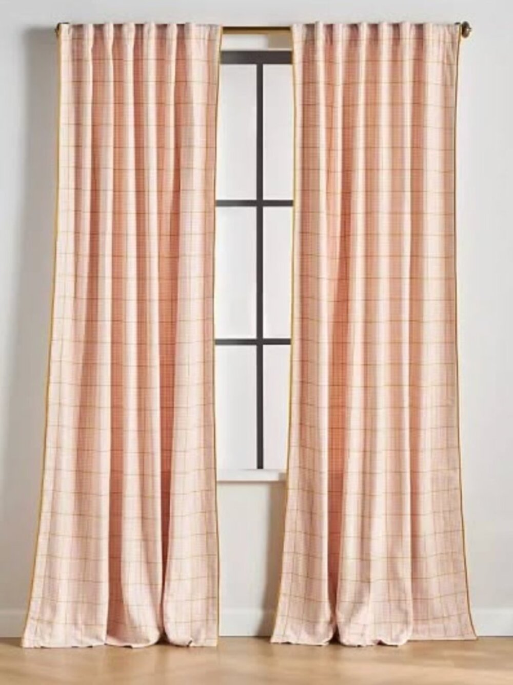 NEW - Anthropologie “Banks” Woven Cotton Houndstooth Curtain - Pink & Mustard